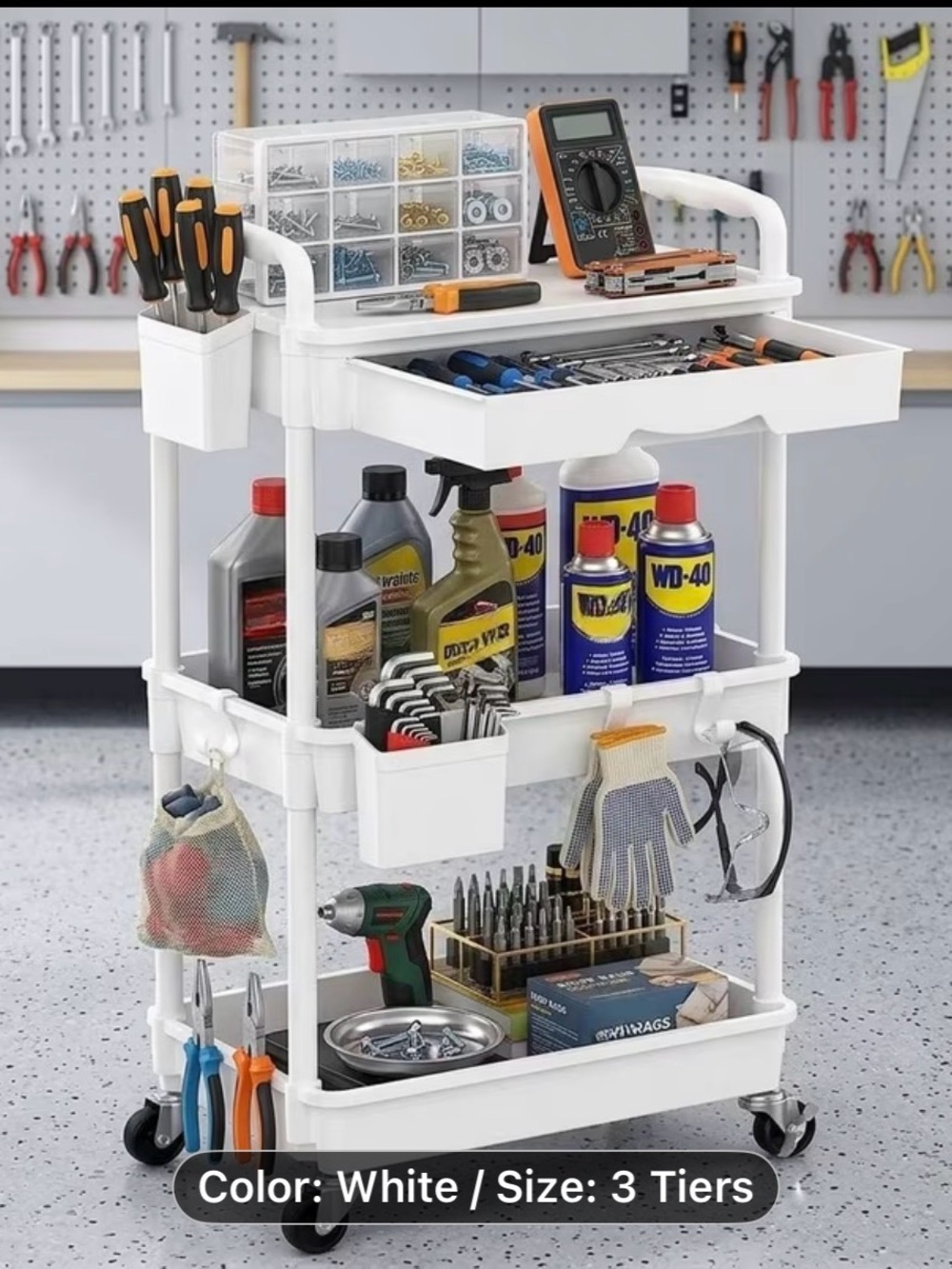 White 3-Tier Utility Rolling Cart - Brand: